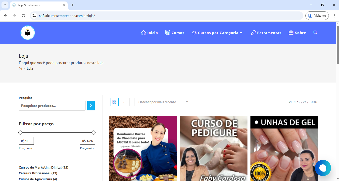 Página de Loja Sofisticursos